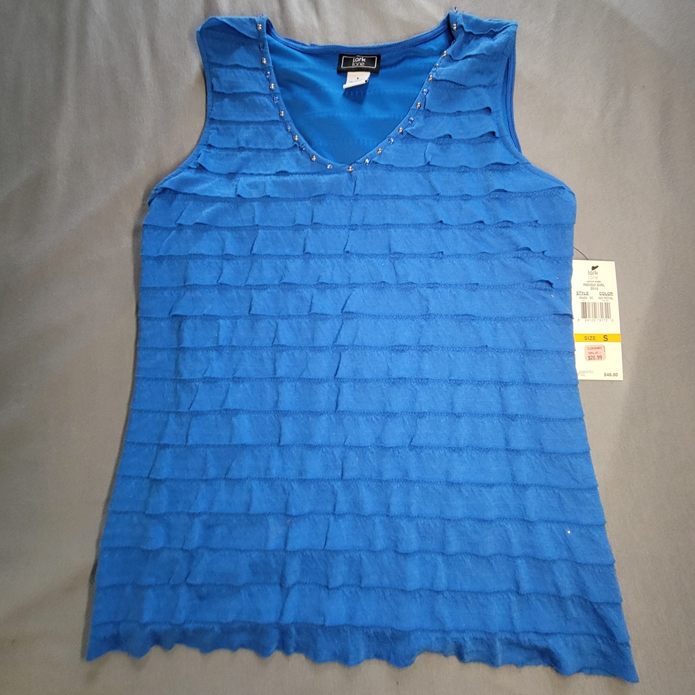 NWT Lark Lane Blue Ruffled Sleeveless Women's Top - Small